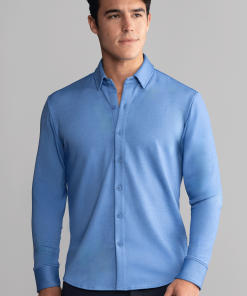 Long Sleeve Button Down Polo in Herringbone // Blue