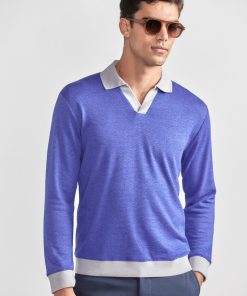 Long Sleeve Sweater Polo Contrast | Cobalt