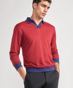 Long Sleeve Sweater Polo Contrast | Crimson