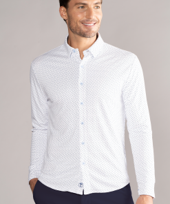 Long Sleeve Button Down Polo Dot // Blue Acorn