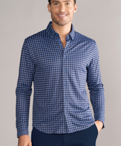 Long Sleeve Button Down Polo Gingham // Navy Blue
