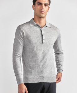 Lightweight Cashmere Polo | Heather Light Grey