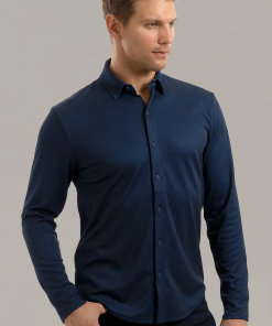 Long Sleeve Button Down Polo Dot // Navy