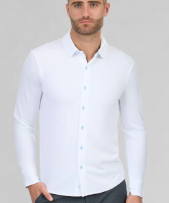 Long Sleeve Button Down Polo Contrast // Powder Blue White