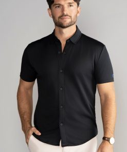 Short Sleeve Button Down Polo Solid // Black