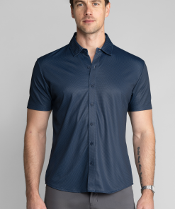 Short Sleeve Button Down Polo Dot // Navy