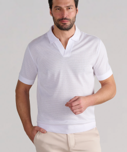 Short Sleeve Sweater Polo Solid // White