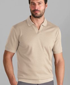Short Sleeve Sweater Polo Solid // Bone