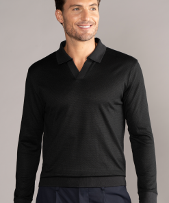 Long Sleeve Sweater Polo Solid // Black