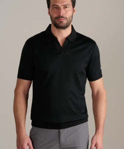 Short Sleeve Sweater Polo Solid // Black