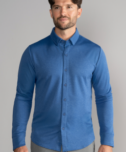 Long Sleeve Button Down Polo Solid // Blue