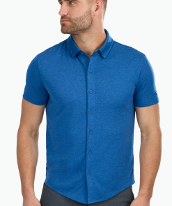 Short Sleeve Button Down Polo Solid // Blue