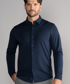 Long Sleeve Button Down Polo Solid // Navy