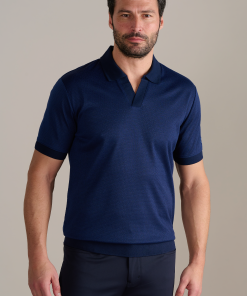 Short Sleeve Sweater Polo Solid // Navy