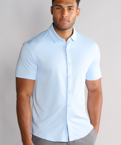Short Sleeve Button Down Polo Solid // Powder Blue