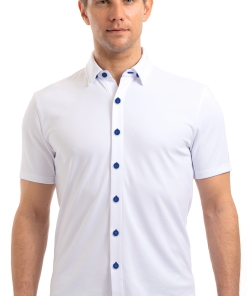 Short Sleeve Button Down Polo Contrast // White Blue